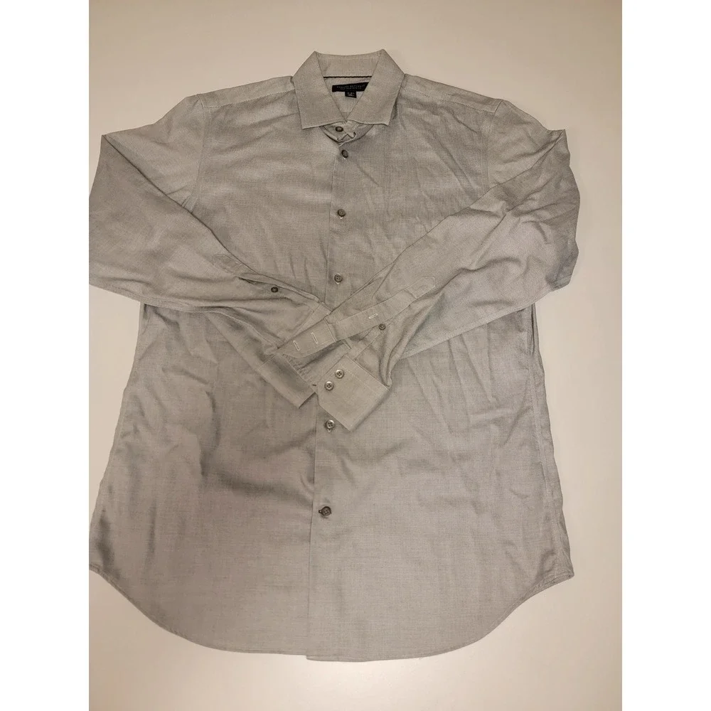 Banana Republic Non-Iron Slim Fit Dress Shirt Gray Micro Check Mens M 15-15.5